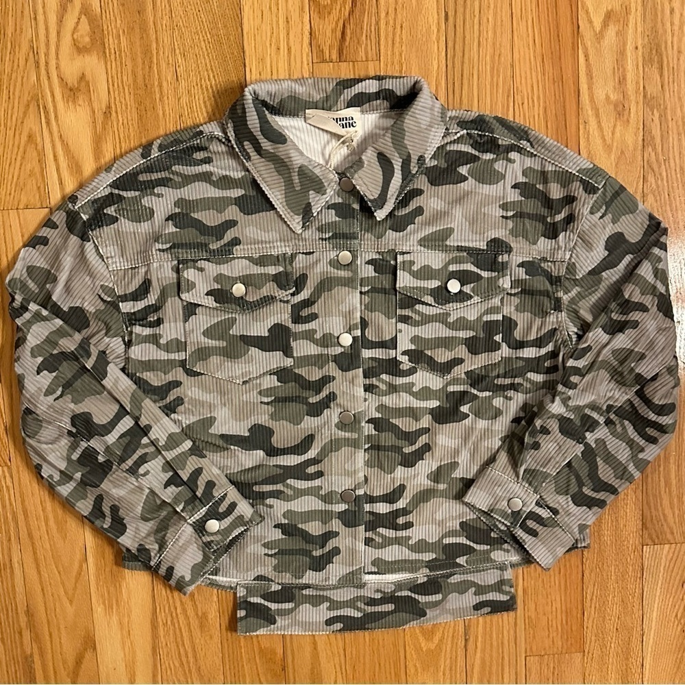 Savannah Jane Jacket Women L Green Camouflage Camo Coat Corduroy Ladies NEW